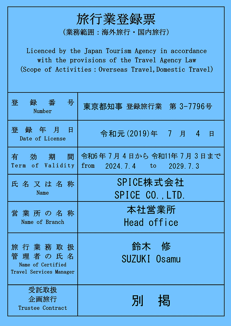 旅行業登録票